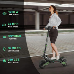 ZonDoo ZU06 Electric Scooter - 1200W Motor, 35 MPH, 50 Mile Range