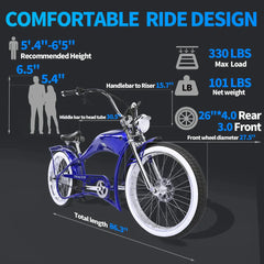Tracer Twenty5 800W Chopper Stretch Cruiser Ebike