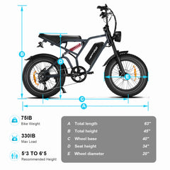 HappyRun Tank G60 Pro 2000W Moped Style Offroad Electric Bike Fat Tire