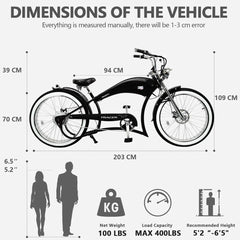 Tracer Twenty5 GT 500W 26" Chopper Cruiser E-Bike