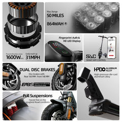Cunfon RZ800 Electric Scooter - 1200W, 50 km/h, 80 km Range
