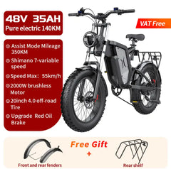 EKX X20 Electric Bike Mountain Moped Ebike 20 Inch Fat Tire 2000W 48V 35AH