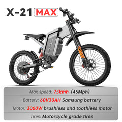 EKX X21 Max Electric Motorcycles 3000W Brushless Gearless Motors 60V30AH Lithium Battery Speed 85Kmh Adult Off Road Ebike